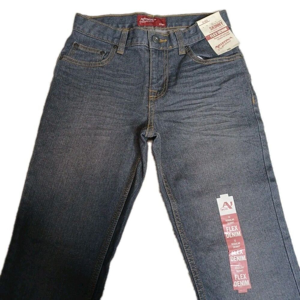 Arizona Boys Jeans Size 12 Regular Skinny Black Denim New With Tags - Picture 2 of 6